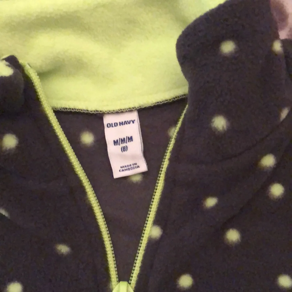 Old Navy Gray 1/4 Zip Mock Neck Pullover Fleece Jacket Green Yellow Dot Medium 8